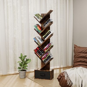 Sapphtopaz Modern Bookshelf with Drawer Bookcase Utility Organizer Shelves Rustic Free Standing Book Shelf for Living Room, Brown - 1 of 4