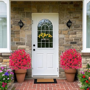 2 Pcs Lifelike Artificial Boxwood Topiary Ball Trees, UV Resistant Outdoor Faux Shrubs, Includes Ground Spike - 1 of 4