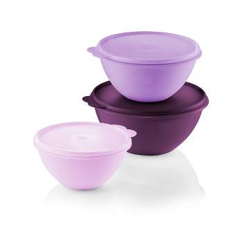 2 Tupperware Round Containers #4623B-5 With Purple Lids