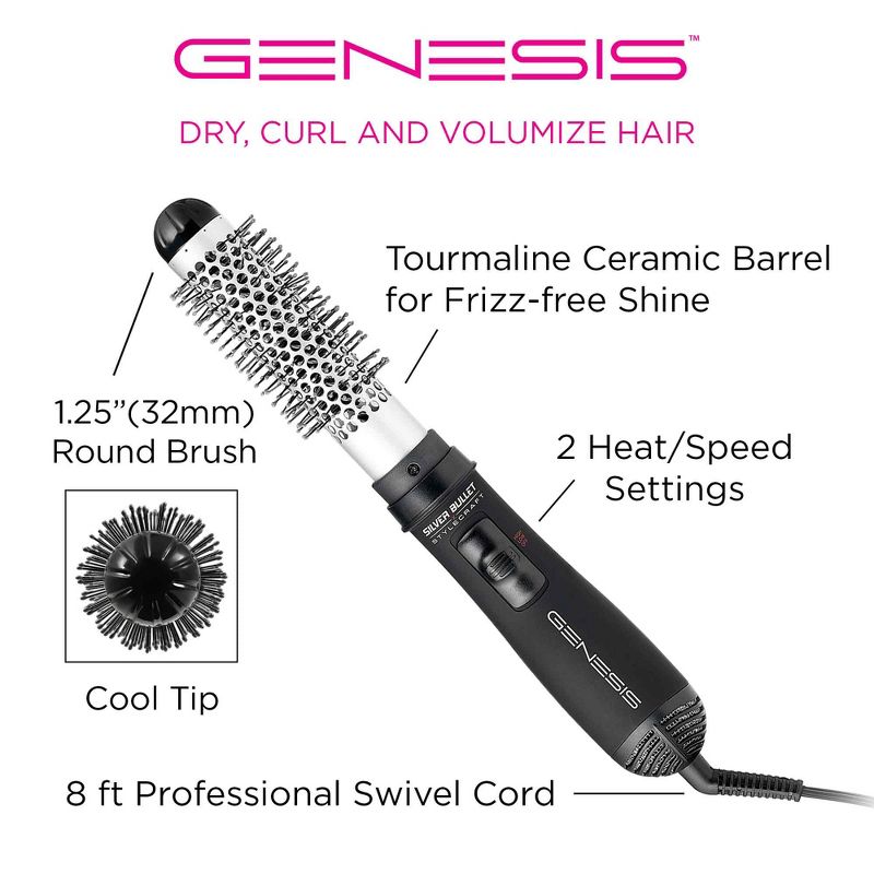 StyleCraft Silver Bullet Genesis Professional Round Hot Brush 1.25" inch Hair Styler, 2 of 8
