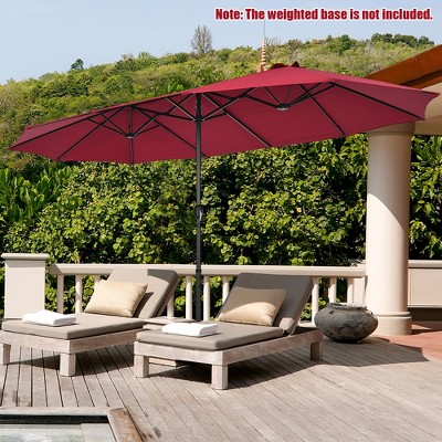 Wine Red Double-Sided Steel Market Umbrella, 15ft Canopy