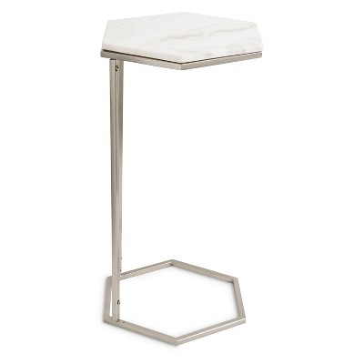 Trillion 20" Round Silver Metal and Stone Geometric Accent Table