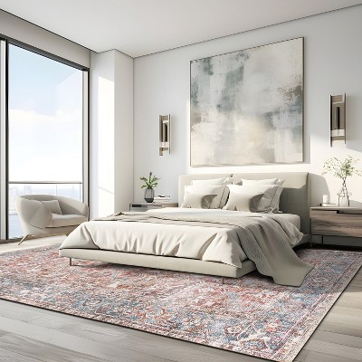 Red and Blue Synthetic Flat-Woven Medallion 9' x 12' Area Rug