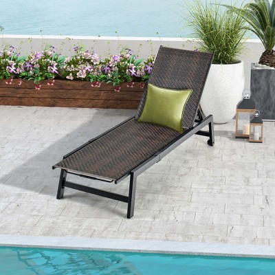 Costway 1pc Patio Galvanized Steel Chaise Lounge With Wheels