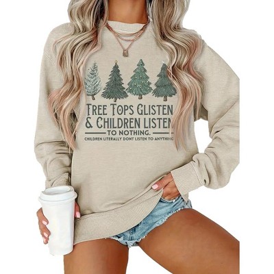 Plus Size Sweatshirts Tops with Crew Neck Long Sleeve "Tree Tops Glisten and Children Listen to Nothing" Sweatshirt Pullover Plus Size Sweatshirts