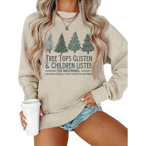 Plus Size Sweatshirts Tops with Crew Neck Long Sleeve "Tree Tops Glisten and Children Listen to Nothing" Sweatshirt Pullover Plus Size Sweatshirts - 1 of 3