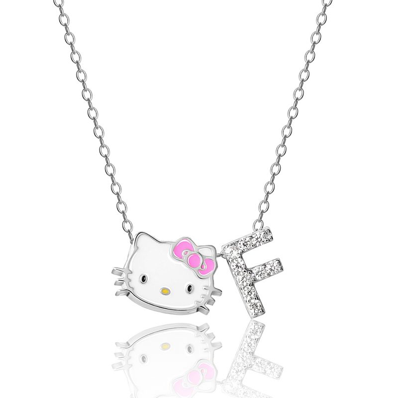 Hello Kitty Women's Enamel Hello Kitty and Sliding Pave Initial Necklace, 1 of 6