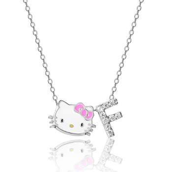 Hello Kitty Women's Enamel Hello Kitty and Sliding Pave Initial Necklace