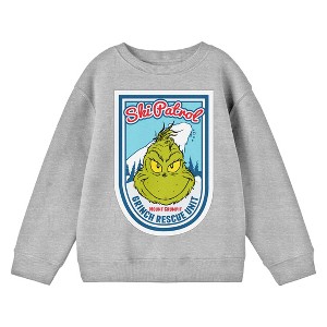The Grinch Ski Patrol Badge Youth Athletic Heather Crew Neck Long Sleeve Sweatshirt - 1 of 3