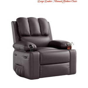 Large Leather Manual Recliner Chair w/Comfortable Arms and Built-in Cup Holders, Spacious 21.2 Inch Seat Width - 1 of 4