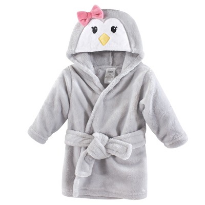 Luvable Friends Baby Girl Plush Bathrobe, Girl Penguin, 0-9M