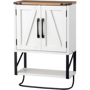VINGLI Bathroom Wall Cabinet with Tower Bar Farmhouse Small Cute Medicine Cabinet Over Toilet Storage Organizer with Tower BarRustic White & Brown - 1 of 4