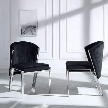 21" Fallon Accent Chair Black Velvet Mirrored Silver Finish - Acme Furniture
