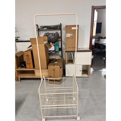 Metal Laundry Cart with Hanging Rack & Storage Shelves, Rolling Hamper with Wheels, Space Saving Organizer for Small Apartment, Bathroom, Bedroom