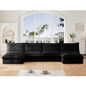 Upholstered Sectional Sofa, 4 Seater Armless Sectional Sofa with Reversible Ottoman, Sectional Sofas with Corduroy Fabric-Cuddlewood - 1 of 4