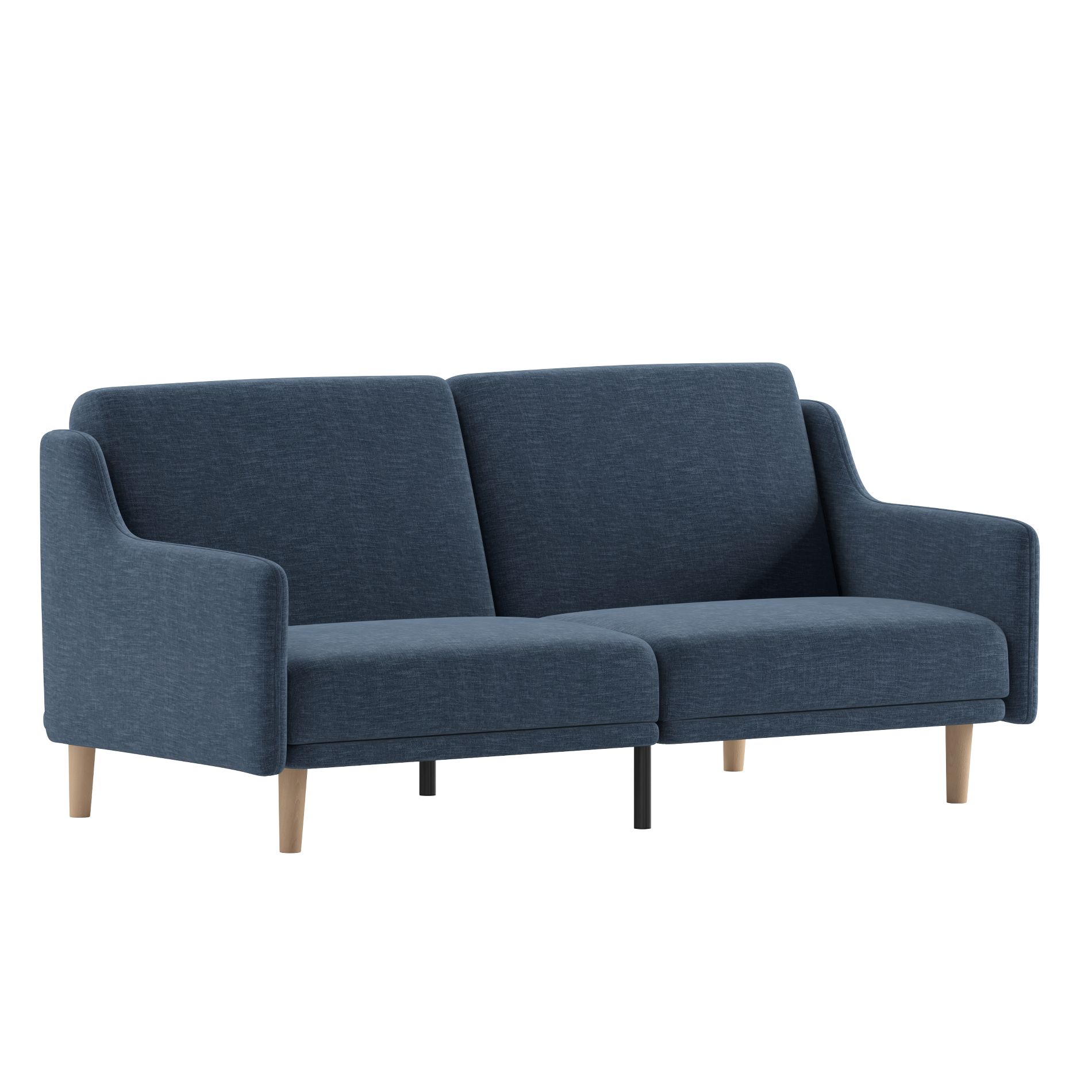 Emma and Oliver Plush Padded Upholstered Split Back Sofa Futon with Smooth Curved Removable Arms and Wooden Legs