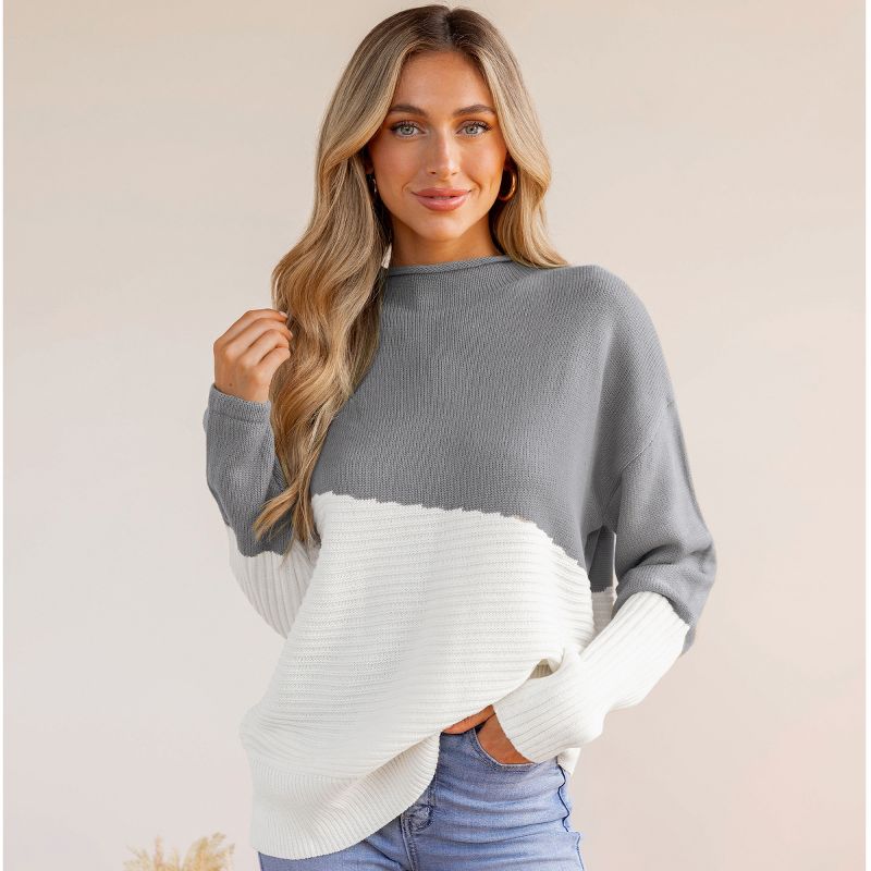 Women's Ribbed Colorblock Mock Neck Sweater - Cupshe, 5 of 7