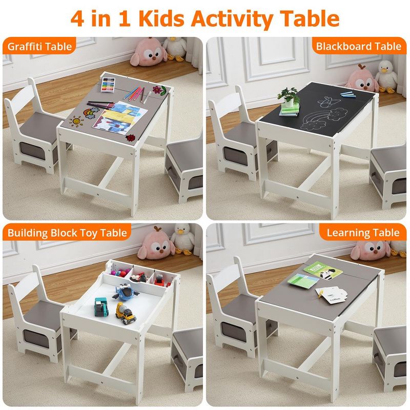 3-in-1 Wooden Kids Table and Chair Set with Storage Drawer for Arts, Crafts, Drawing, and Playroom Activities, Kids Table and Chair Set, 3 of 8