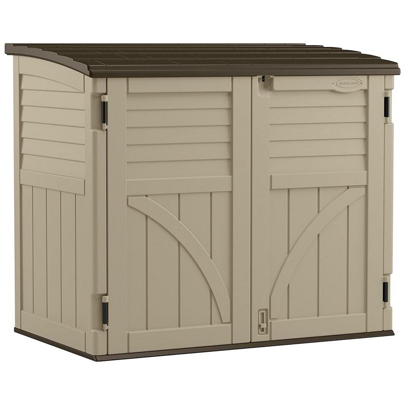 Suncast 34-Cubic Feet Durable All-Weather UV-Resistant Lockable Horizontal Compact Storage Shed for Garden, Backyard, Patio, and Pool Supplies, Brown, 1 of 7