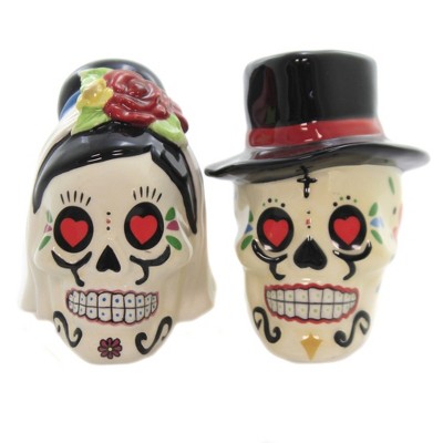 Tabletop 3.5" Day Of Dead Wedding Skulls S/2 Salt Pepper Shaker Sugar Skull Pacific Trading  -  Salt And Pepper Shaker Sets