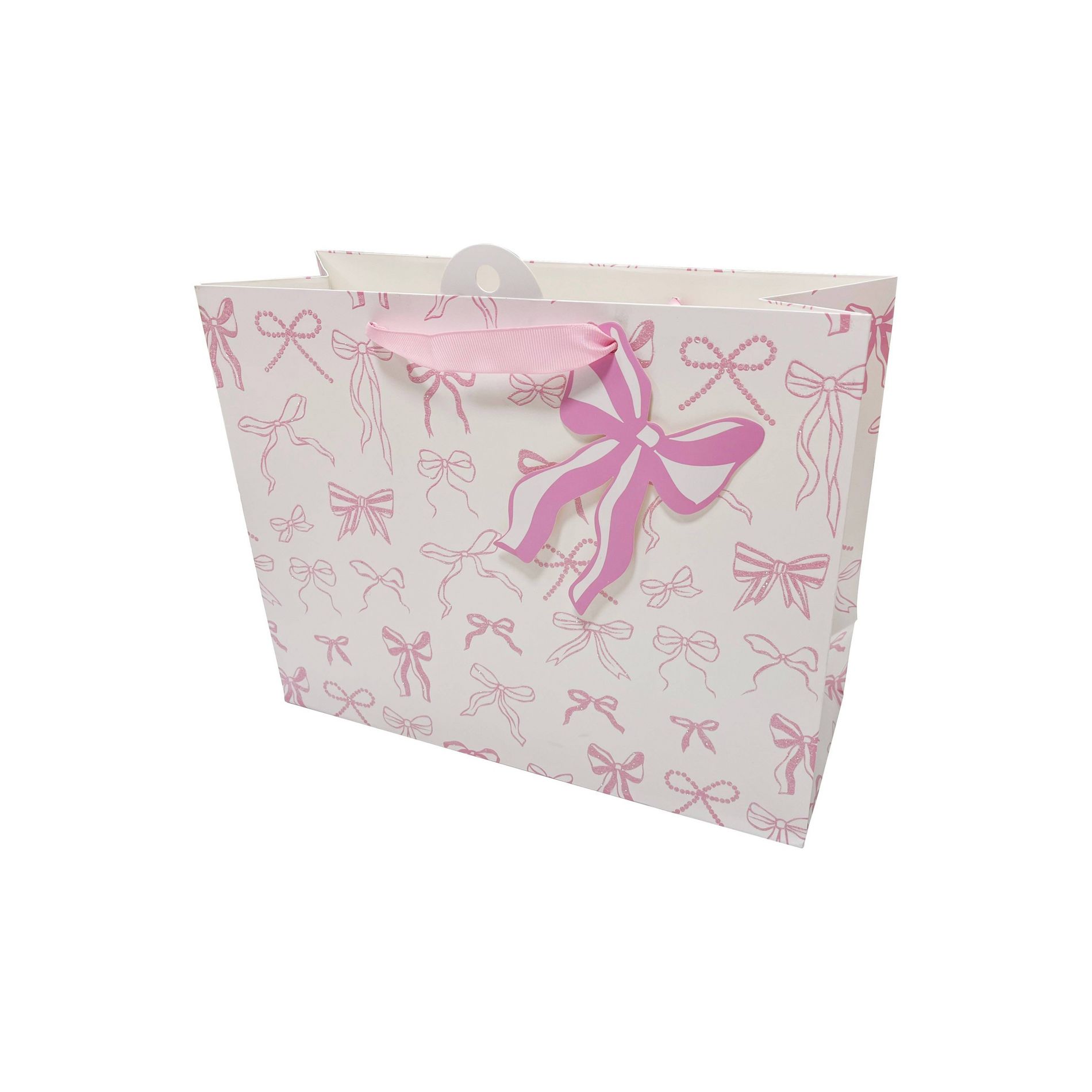 Bows And Sparkles Medium Bows Birthday Gift Bag with Tag White/Pink