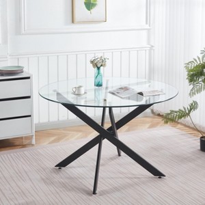 NicBex Minimalist Round Glass Dining Table with Cross Metal Legs,Modern Kitchen Table Bar Table,Dining Room Furniture - 1 of 4