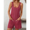Womens Summer Casual Short Romper Scoop Neck Sleeveless Striped Overalls Shorts Jumpsuit with Pockets - 2 of 4