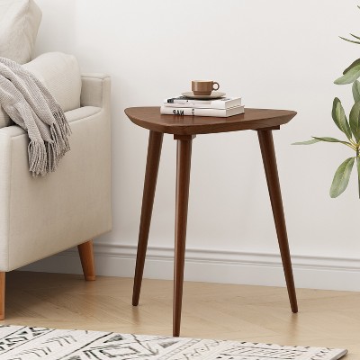 Midcentury Triangular Walnut Wood End Table