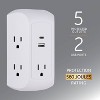 GE 5 Outlet Grounded Tap with 2 USB Ports USB-A and C 560J 3.4A White - 2 of 4