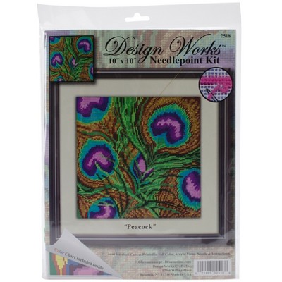 Design Works Needlepoint Kit 10"X10"-Peacock-Stitched In Yarn