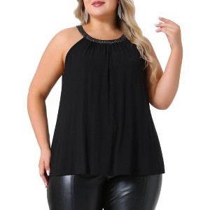 Agnes Orinda Women's Plus Size Sparkling Round Neck Sleeveless High Neck Flowy Summer Casual Camisoles - 1 of 4