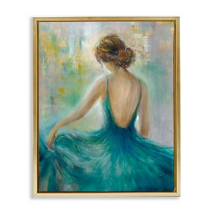 Stupell Industries Woman Green Dress Painting Floating Frame Canvas Art - 1 of 4