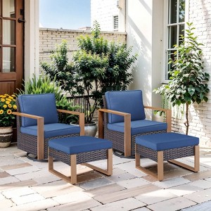 Gymojoy 4 Pieces Outdoor Patio Swivel Chair Ottoman High Back Chair Set - 1 of 4