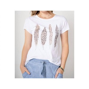 Women's Feather Print T-Shirt - Look Mode USA - 1 of 3