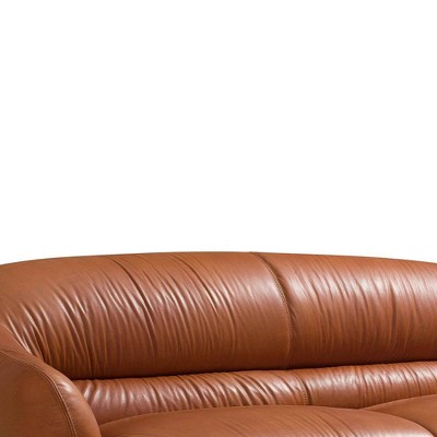 Cognac Leather Sloped Armrests 88'' Sofa with Metal Legs