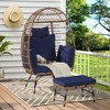Infurnic Patio Accent Chairs, Outdoor Wicker Egg Chair with Soft Cushions and Footstool for Patio Backyard Living Room, Blue, 36.22"*27.2"*57.1" - 2 of 4