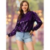 INSPIRE CHIC Women's Party Sequin Sparkle Long Sleeve Cropped Length Zipper Bomber Jacket - 2 of 4