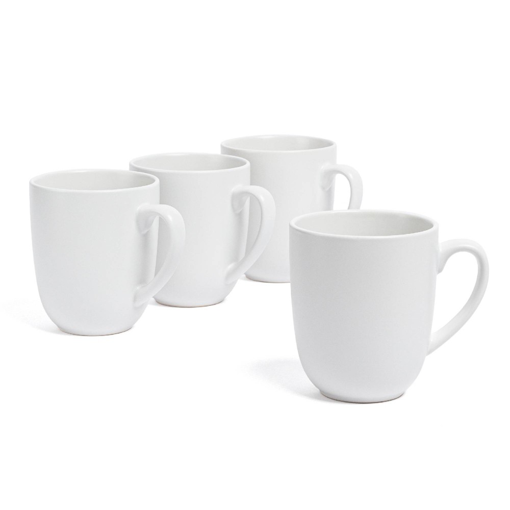 Photos - Glass over&back Set of 4 15oz Coupe Hand-Finished Stoneware Mugs Semi-Matte White: Microwave & Dishwasher Safe