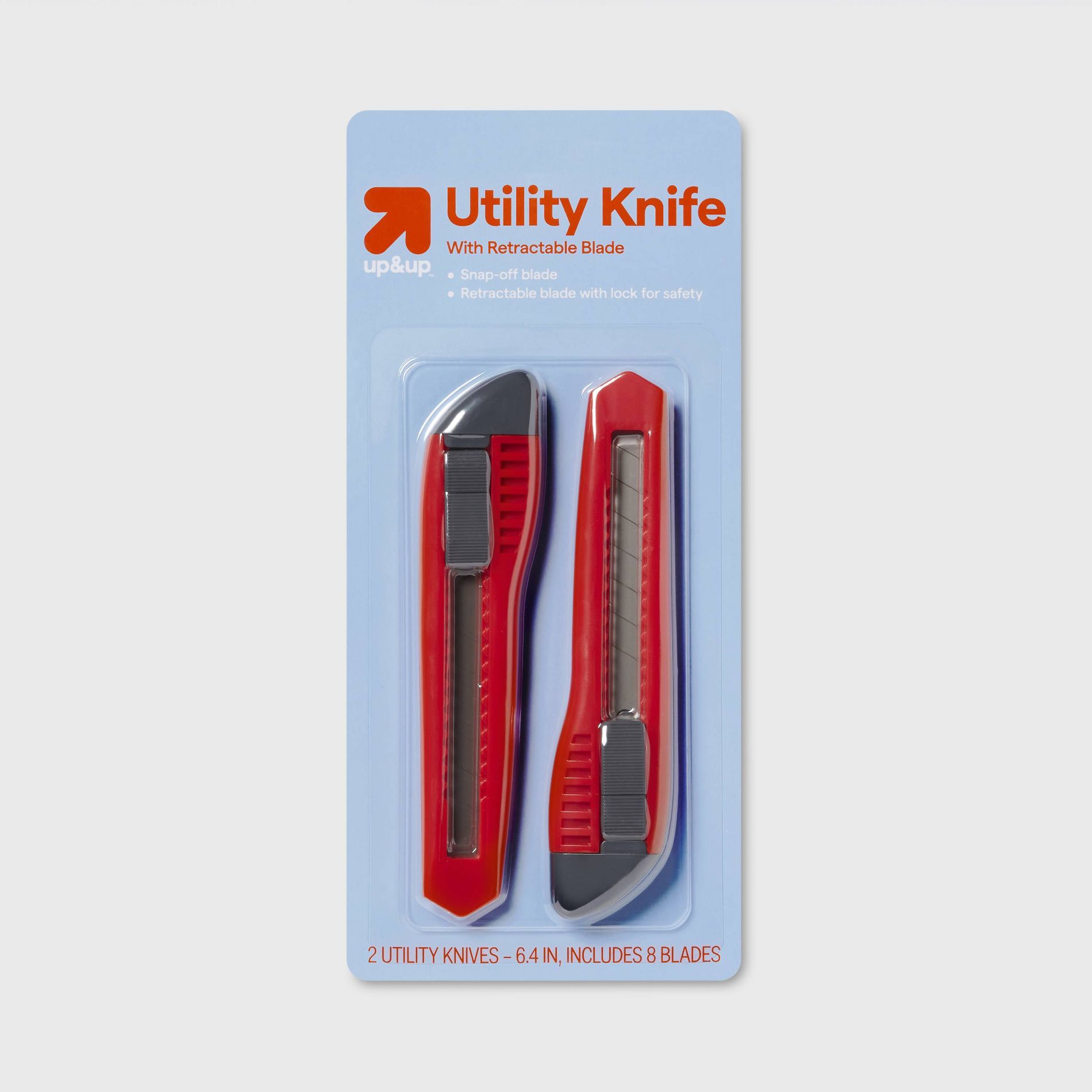 Utility Knife Carded 2pk - up&up™: Stainless Steel, Red, Boxcutter, Snips, Shears, Cutters, 6.46" Height
