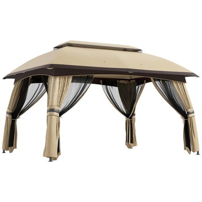 Outsunny Patio Gazebo, Outdoor Gazebo Canopy Shelter with Netting & Curtains, Vented Roof, Steel Frame for Garden and Lawn