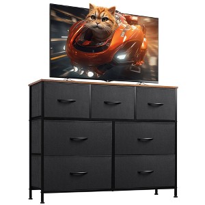 Aoibox 7 Drawer Dresser TV Stand Media Console Table with Metal Frame Wood Top for TV up to 45 Inch Black Rustic Brown - 1 of 4