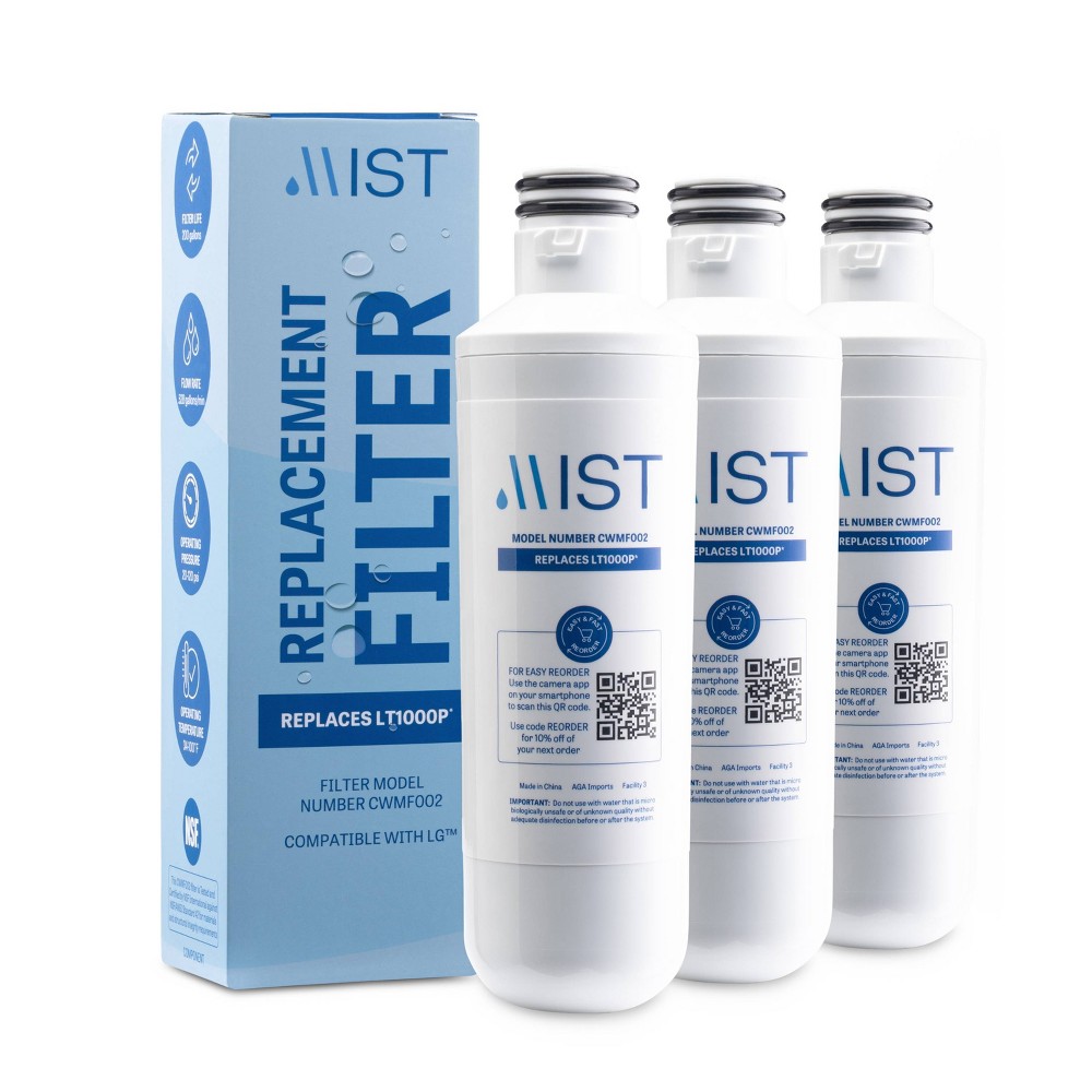 Mist Replacement Refrigerator Water Filter for LG LT1000P, MDJ64844601, Kenmore 46-9980 (3pk)