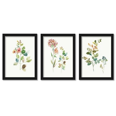 Americanflat Botanical Minimalist (set Of 3) Flower Market By Pi Creative  Art Framed Triptych Wall Art Set : Target