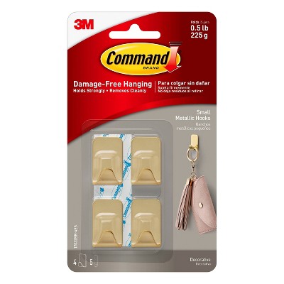 Command Small Sized Metallic Decorative Hooks Brass