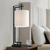 Possini Euro Design Covello 25" High Modern Mission Desk Lamp USB Port AC Power Outlet Black Metal Single White Shade Home Office Living Room Charging - 2 of 4