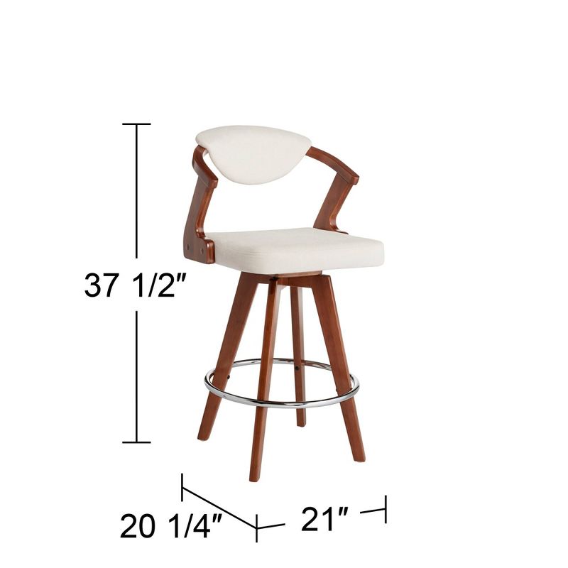 55 Downing Street Walnut Swivel Bar Stool Brown 26 1/2" High Mid Century Ivory Velvet Cushion for Kitchen Counter Height Island Home, 4 of 10