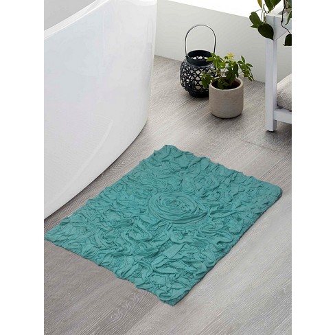 Set of 2 Bell Flower Collection Turquoise Cotton Floral Pattern Tufted Bath  Rug Set - Home Weavers