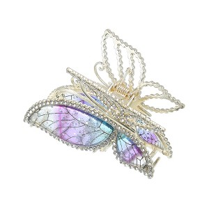 Unique Bargains Women's Nonslip Metal Bling Rhinestone Butterfly Hair Claws Purple 2.76"x1.57"x2.36" 1Pc - 1 of 4