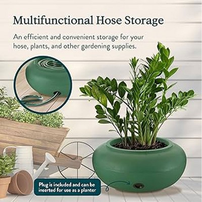 Grassy Green 21 Inch Round Plastic Garden Hose Storage Pot