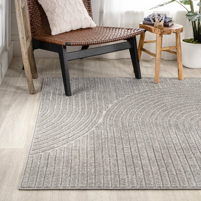 Minimalist Gray/Ivory Geometric Synthetic 5' x 8' Area Rug